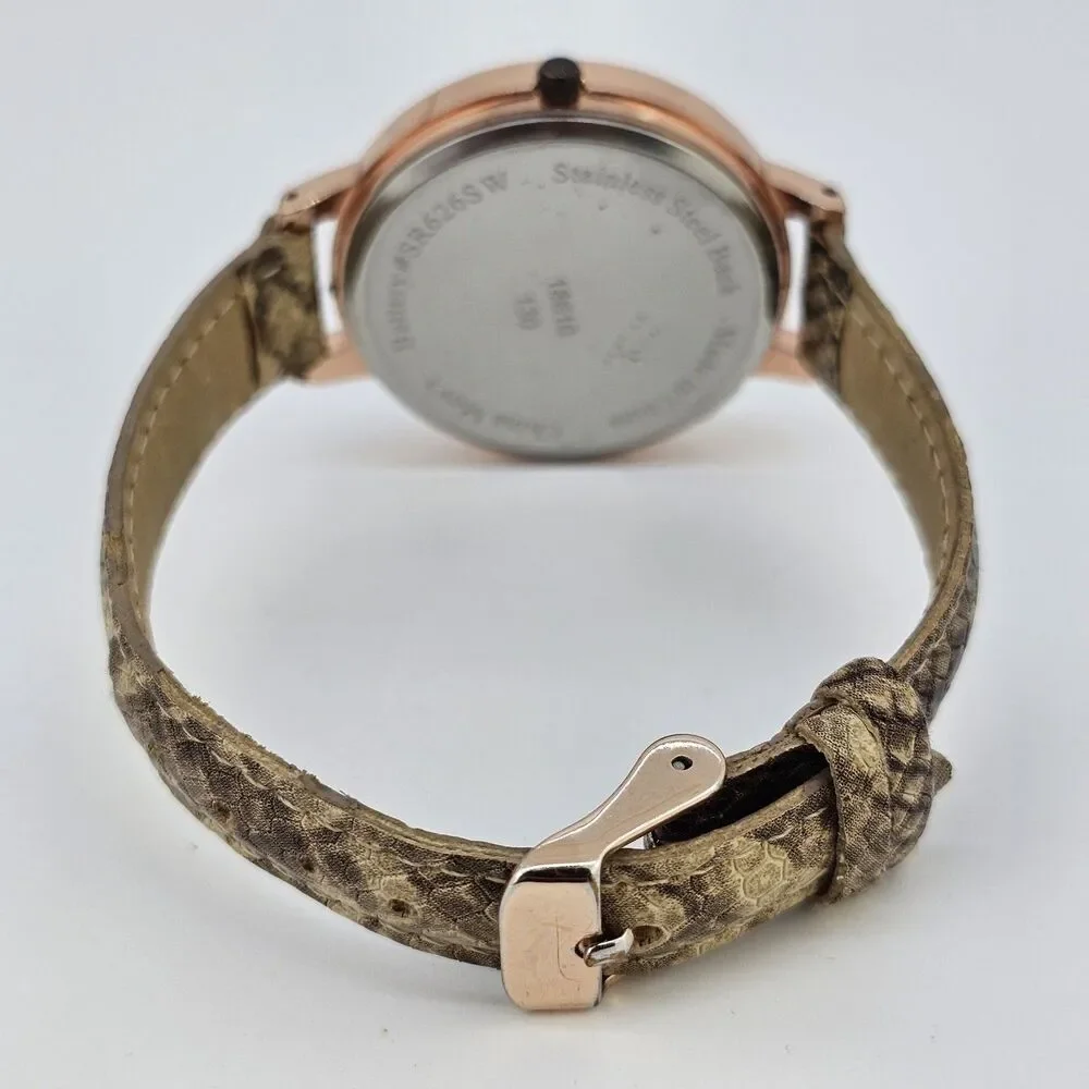 38MM Women's Watch Light Gold Dial Snake Faux Leather Bands New Battery‎